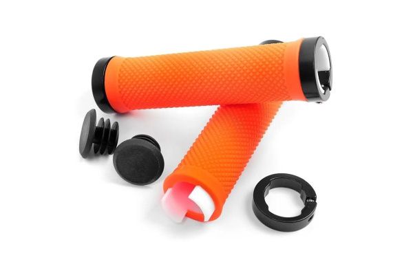 Грипсы с металлическими зажимами, длина 129мм, оранжевые, зажим черный, Orange/Black HL-G 119